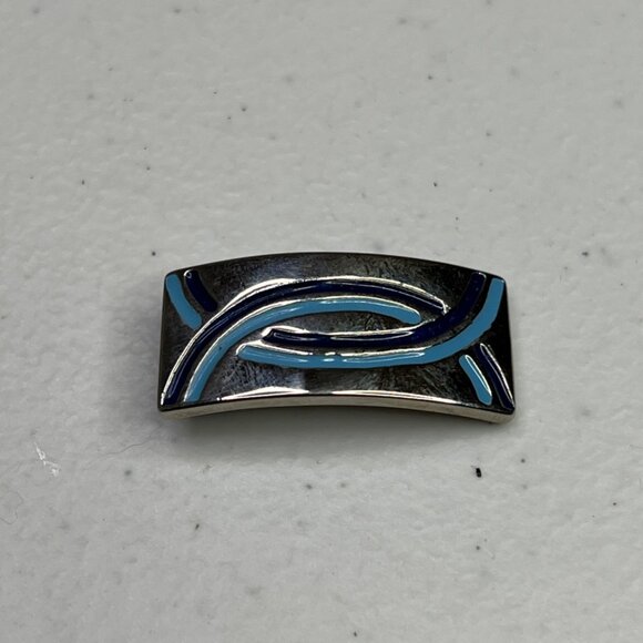 Silver-Tone Abstract Pendant With Blue Enamel Design - Picture 10 of 10